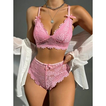 Pembe Dantelli Fantezi Bralet Sütyen Takımı