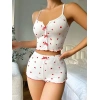 Beyaz Fiyonk Desenli Kalpli Askılı Şortlu Pijama Takım