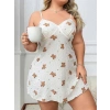Büyük Beden Ayıcık Desenli Pamuklu İnce Askılı Mini Gecelik