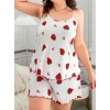 Büyük Beden Çilek Desen Pamuklu Şortlu Pijama Takımı