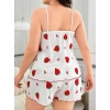 Büyük Beden Çilek Desen Pamuklu Şortlu Pijama Takımı