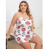 Büyük Beden Kiss Me Öpücük Desen Pamuklu Şortlu Pijama Takımı