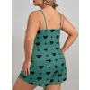Büyük Beden Yeşil Kalp Desen Pamuklu Şortlu Pijama Takımı