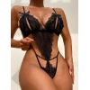Fiyonklu Dantelli Siyah Fantezi Body