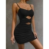 Göbek Dekolteli Büzgülü Siyah Mini Club Elbisesi
