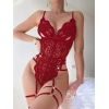 Kırmızı Dantel İşlemeli Fantezi Body Jartiyer Takımı
