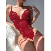 Kırmızı Dantel İşlemeli Fantezi Body Jartiyer Takımı