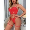 Kırmızı Dantelli Jartiyer Fantezi Seksi Büstiyer Takımı
