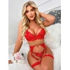 Kırmızı Göğüs İp Detaylı Dantel İşlemeli Fantezi Jartiyer Takımı