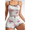 Pamuklu Beyaz Üstüne Pelikan Desen Fitilli Askılı Şortlu Pijama Takımı