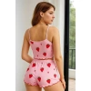 Pamuklu Pembe Üstüne Çilek Desen Fitilli Askılı Şortlu Pijama Takımı