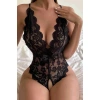Siyah Özel Bölgesi Açık Fiyonklu Dantel Fantezi Body