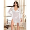 Beyaz Transparan Dantel İşlemeli Tül Yırtmaçlı 2li Gecelik Takımı
