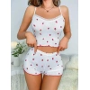 Beyaz Üstüne Çilek Desenli Askılı Şortlu Pijama Takımı
