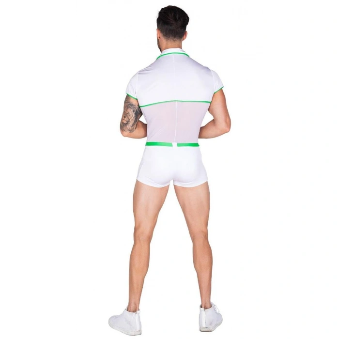 Beyaz Yeşil Şeritli Fantezi Erkek Kostüm