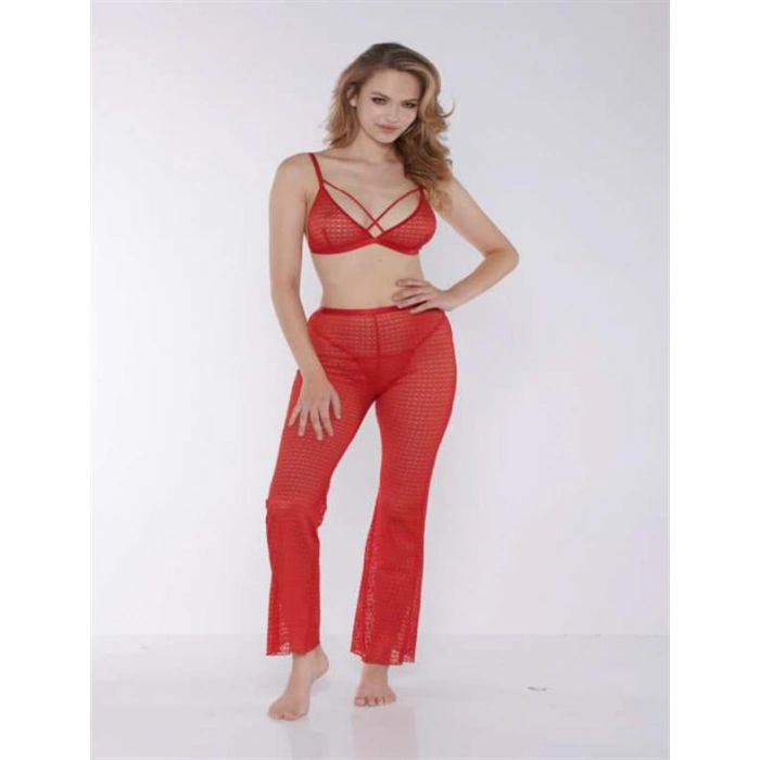Kırmızı Transparan Fantezi Sütyen Pijama Takımı