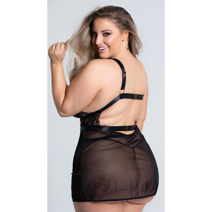 Özel Tasarım Büyük Beden Göğüs Altı Şeritli Askılı Fantezi Gecelik