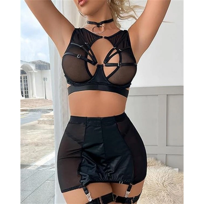 Özel Tasarım Seksi Etekli Siyah Fantezi Jartiyer Takımı