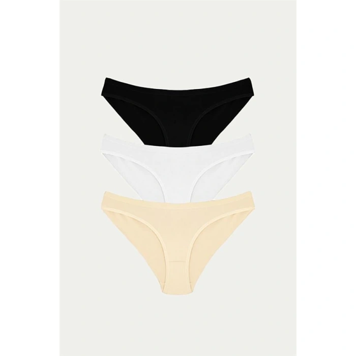 Pamuklu Siyah Beyaz Ten Rengi 3lü Külot