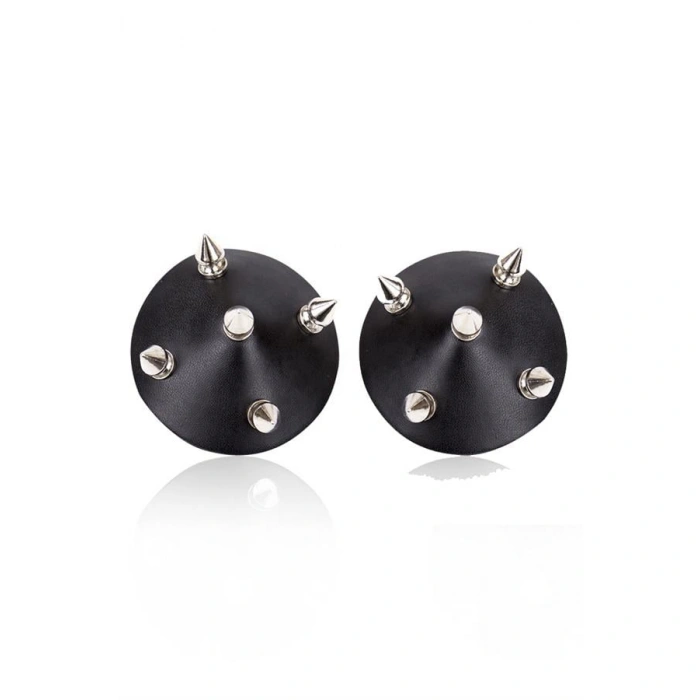 Siyah Çivili Deri Fantezi Göğüs Ucu Kapatıcı