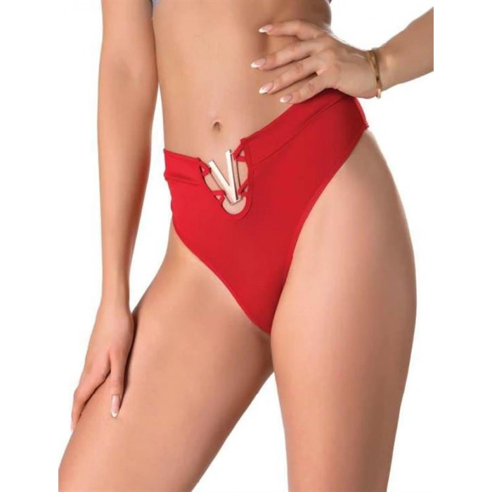 V Metal Aksesuarlı Fantezi Kırmızı String Tanga