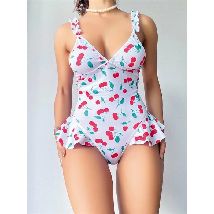 Vişne Desenli Fantezi Body