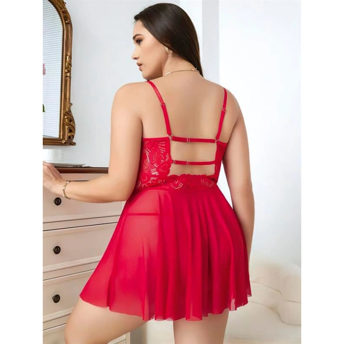 Büyük Beden Göğüs Kısmı Fiyonklu Dekolteli Fantezi Gecelik