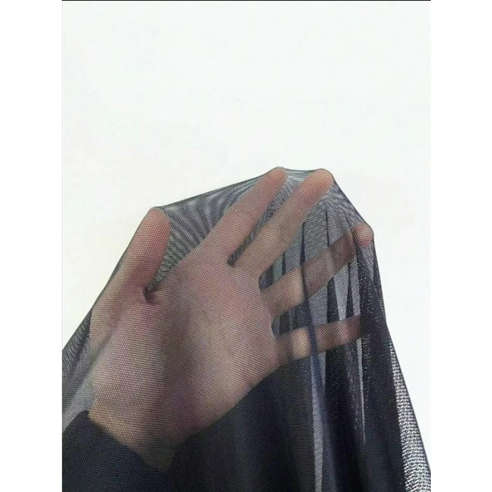 Fırfırlı Dantel İşlemeli Tül Fantezi Siyah Gecelik