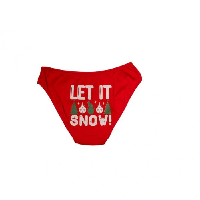 Kırmızı Yılbaşı Desenli Let İt Snow Pamuklu Külot