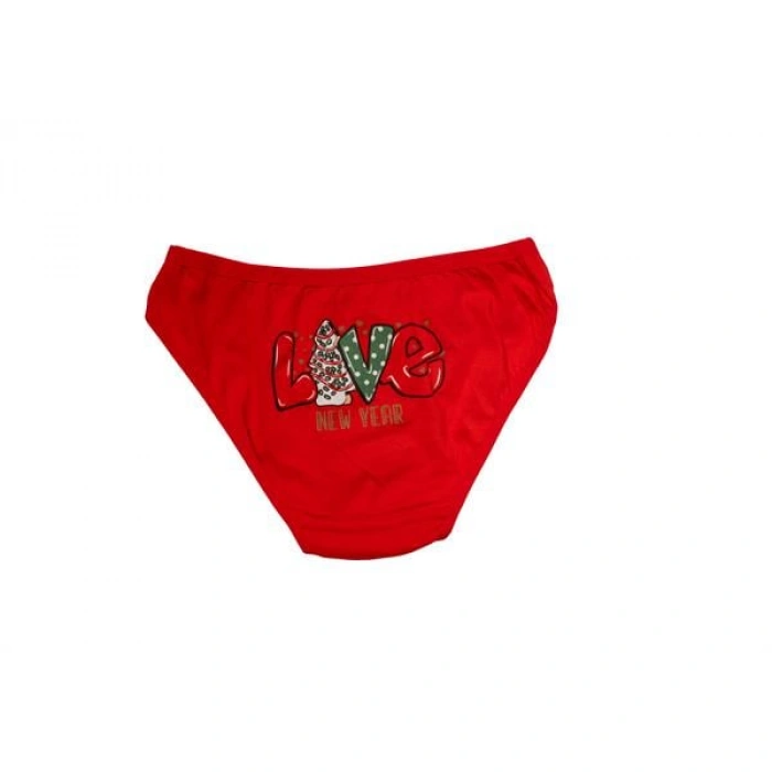 Kırmızı Yılbaşı Desenli Love New Year Pamuklu Külot