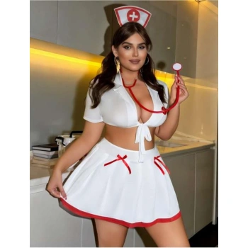 Büyük Beden Beyaz Bolerolu Fantezi Hemşire Kostümü