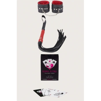 Sexy Görselli Oyun Kartı Kama Sutra Kelepçe Kırbaç Set
