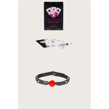 Sexy Görselli Oyun Kartı Kama Sutra Siyah Kırmızı Ağız Topu Set