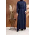 YAKASI BÜZGÜ VE TAŞ DETAYLI  ELBİSE - LACİVERT - (Asorti: 46-52)
