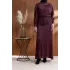 YAKASI BÜZGÜ VE TAŞ DETAYLI  ELBİSE - BORDO - (Asorti: 46-52)