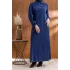 YAKASI VE MANŞETİ RİBANALI ELBİSE - LACİVERT - (Asorti: M-XXL)