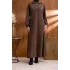 YAKASI VE MANŞETİ RİBANALI ELBİSE - KAHVE - (Asorti: M-XXL)