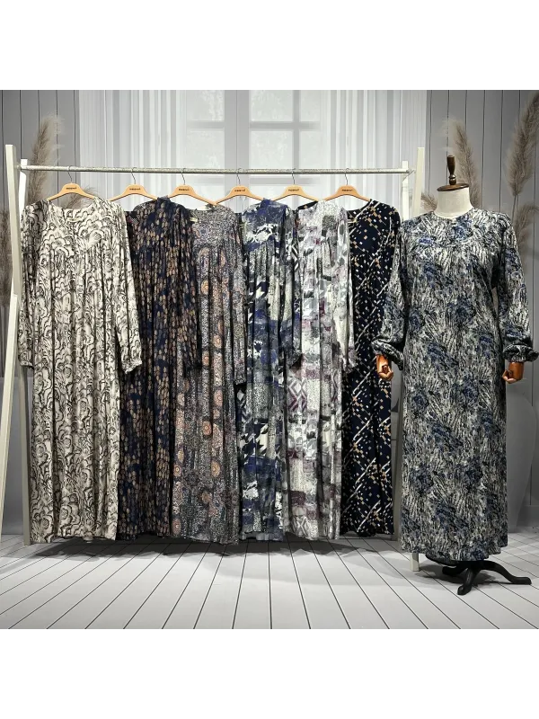 HESNA 8227 ROBALI ELBİSE - KARIŞIK DESENLER - 01-KARIŞIK DESEN - (Asorti: 3-5-7)