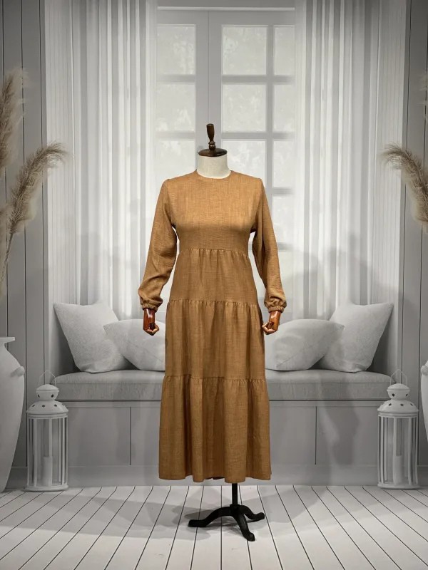 HESNA 8322 ELBİSE - TÜTÜN - (Asorti: 3-5)