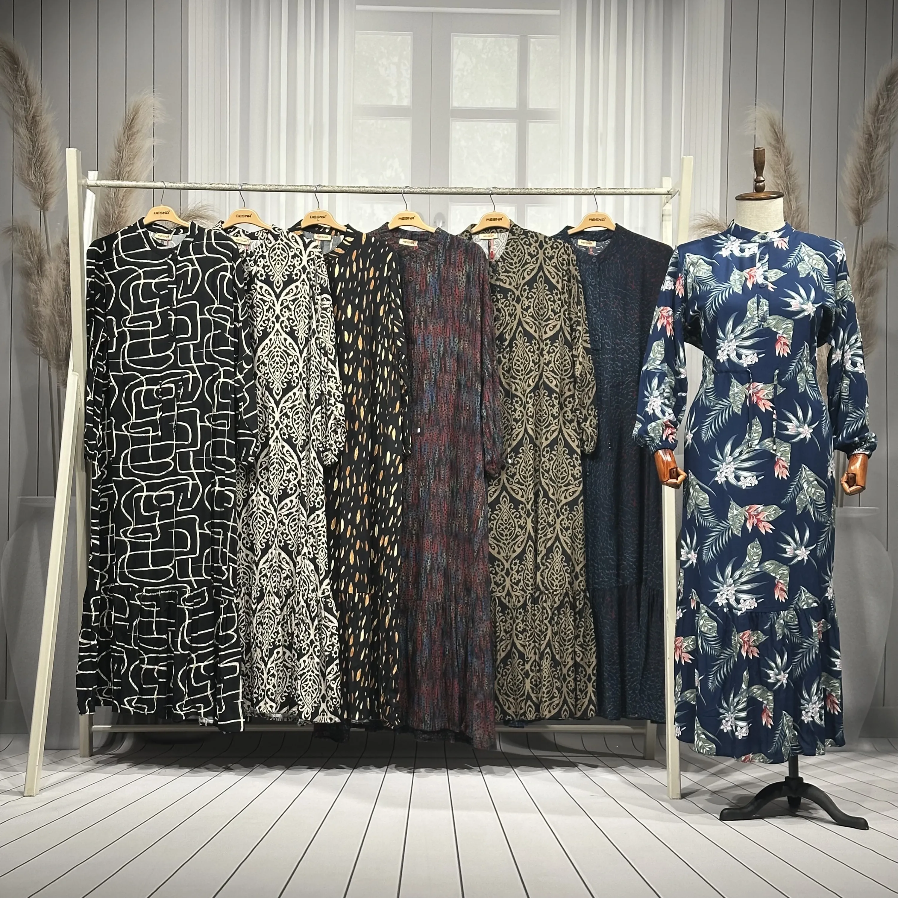 HESNA 8114 VİSK. ELBİSE - KARIŞIK DESENLER - 01-KARIŞIK DESEN - (Asorti: 3-6)