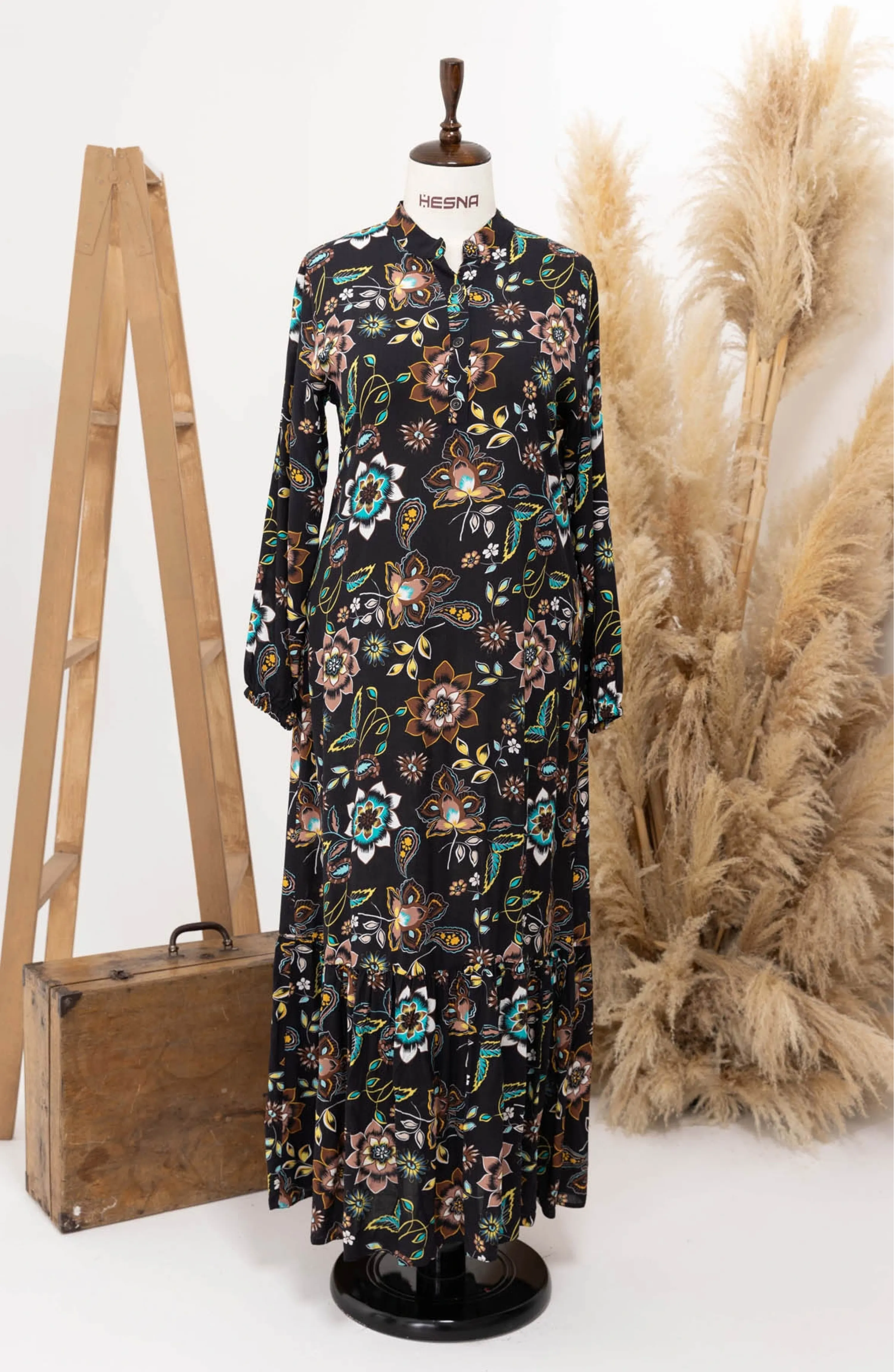 HESNA 8203 VİSKON ELBİSE - KARIŞIK DESENLER - 01-KARIŞIK DESEN - (Asorti: 3-6)