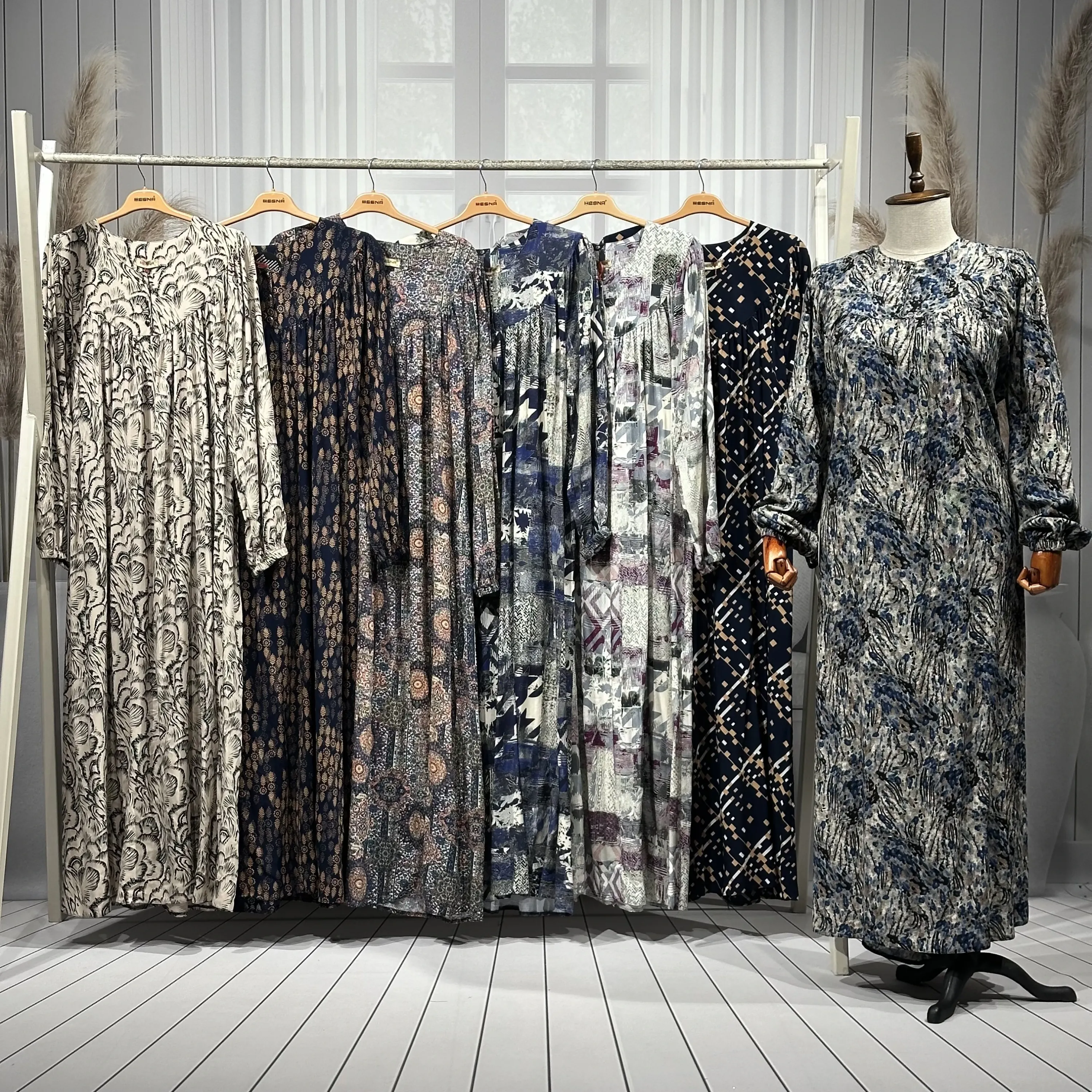 HESNA 8227 ROBALI ELBİSE - KARIŞIK DESENLER - 01-KARIŞIK DESEN - (Asorti: 3-5-7)