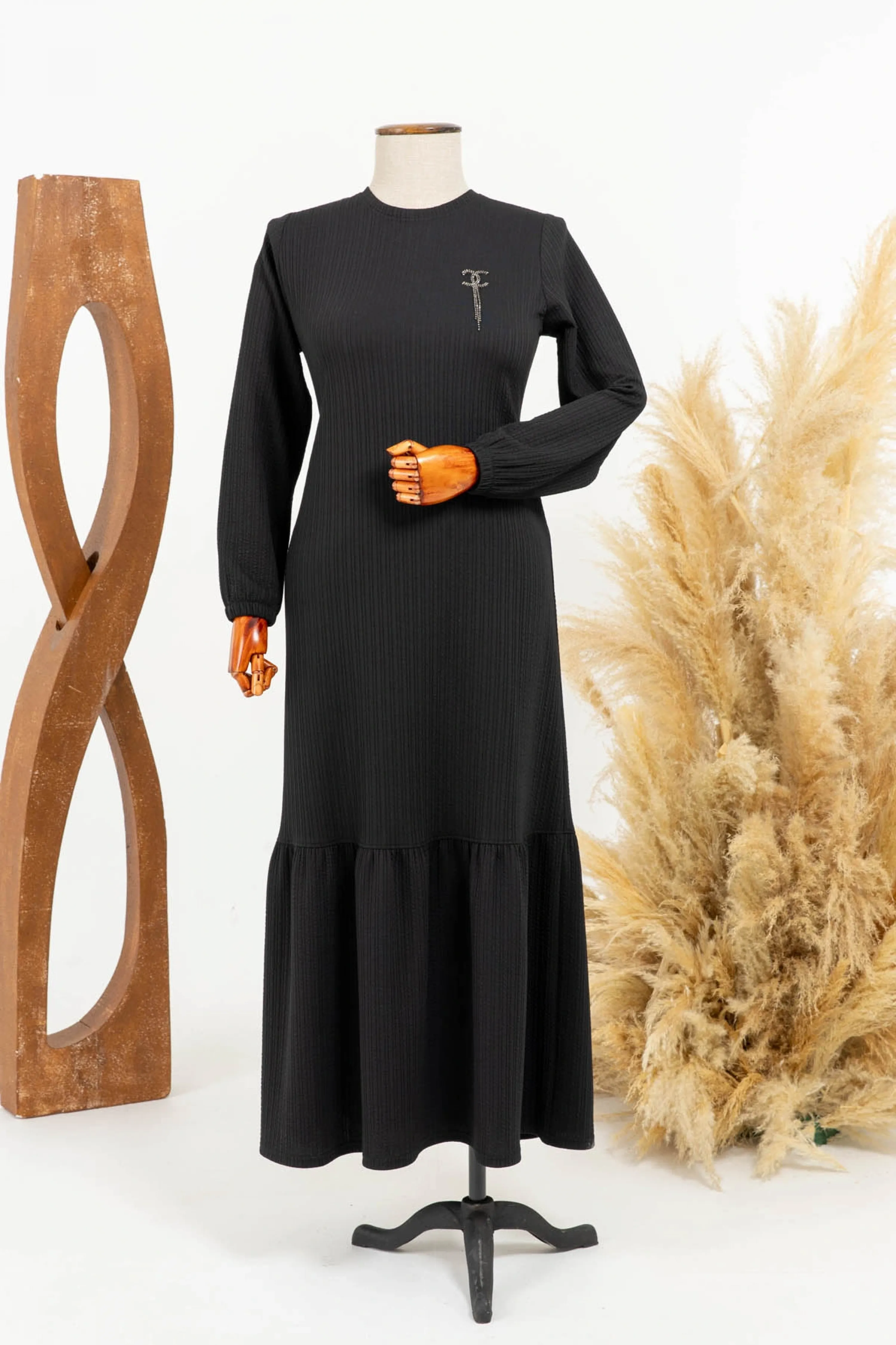 HESNA 8339 ELBİSE - SİYAH - (Asorti: 3-6)