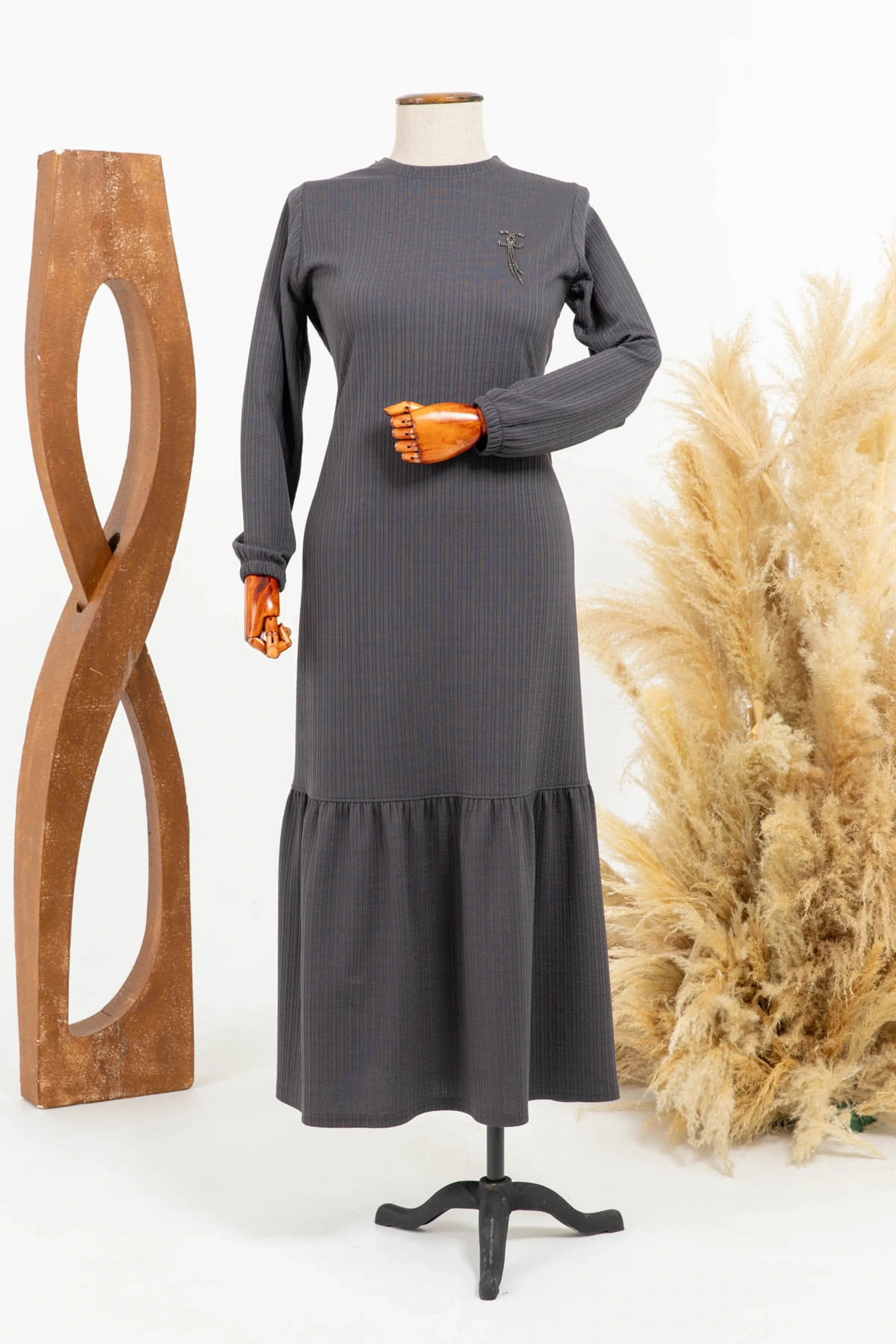 HESNA 8339 ELBİSE - ANTRASİT - (Asorti: 3-6)