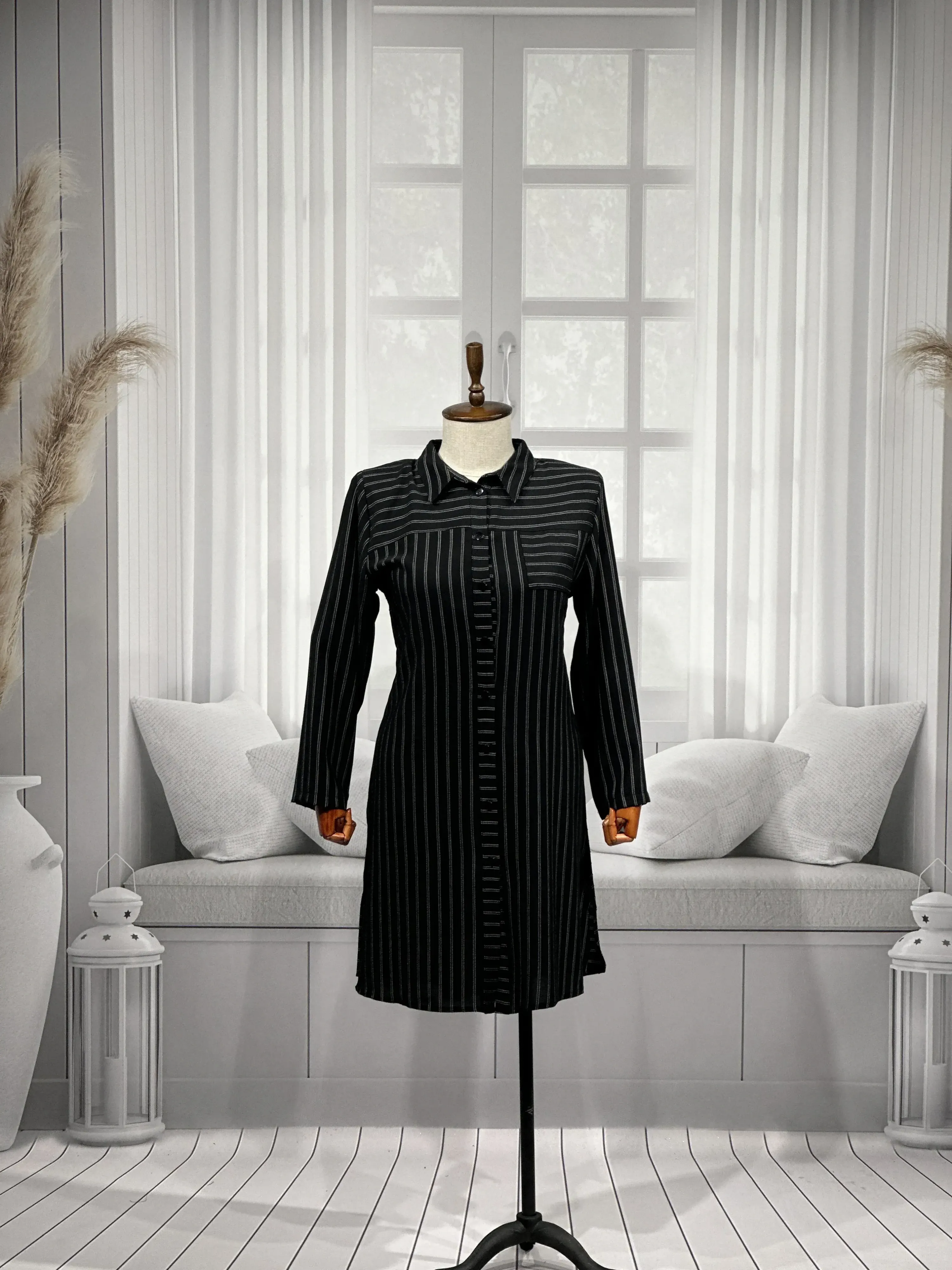 HESNA 5311 ÇİZGİLİ TUNİK - SİYAH - (Asorti: 46-52)