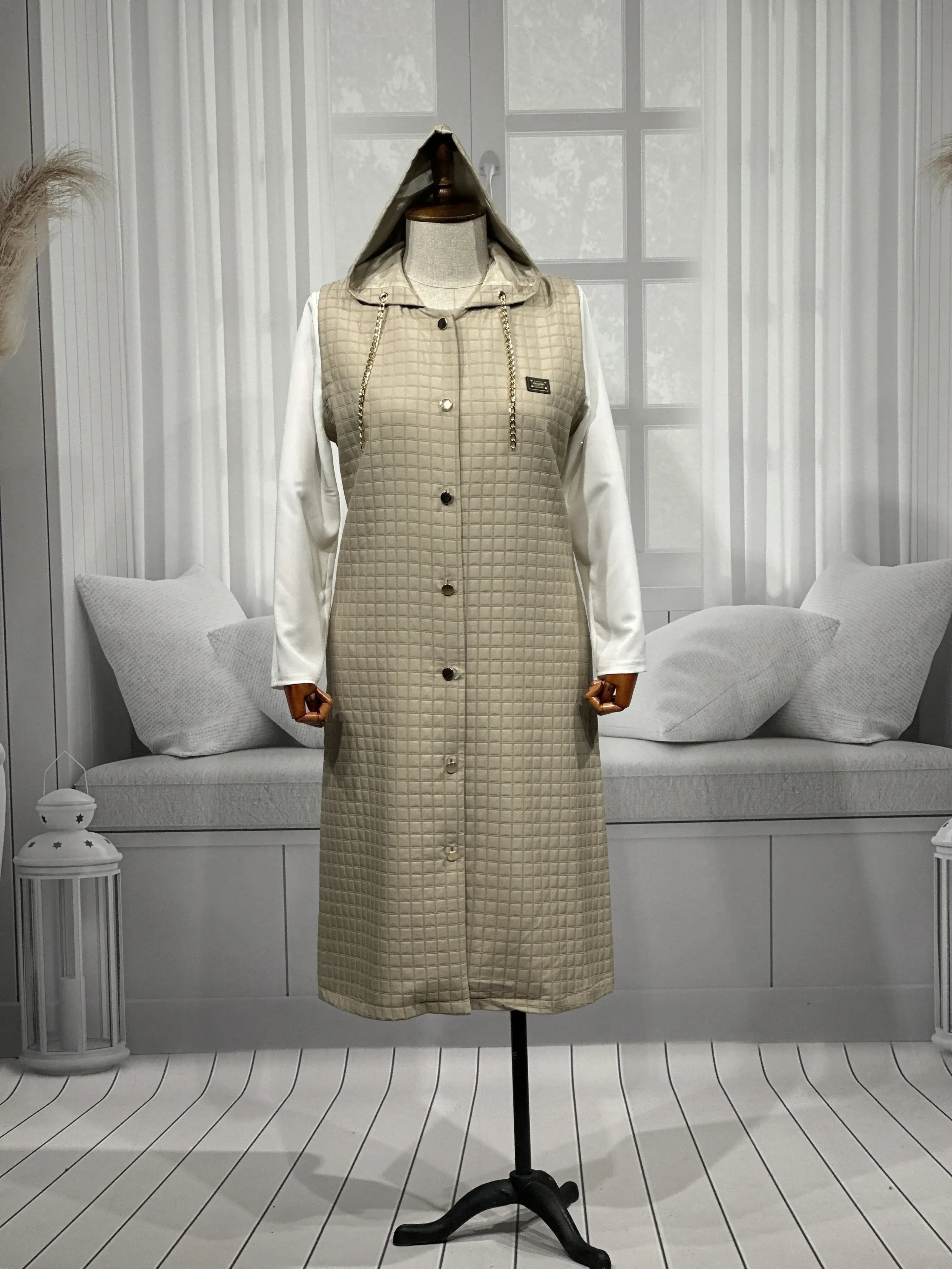 HESNA 7078 KAPİTONE YELEK - VİZON - (Asorti: 46-52)