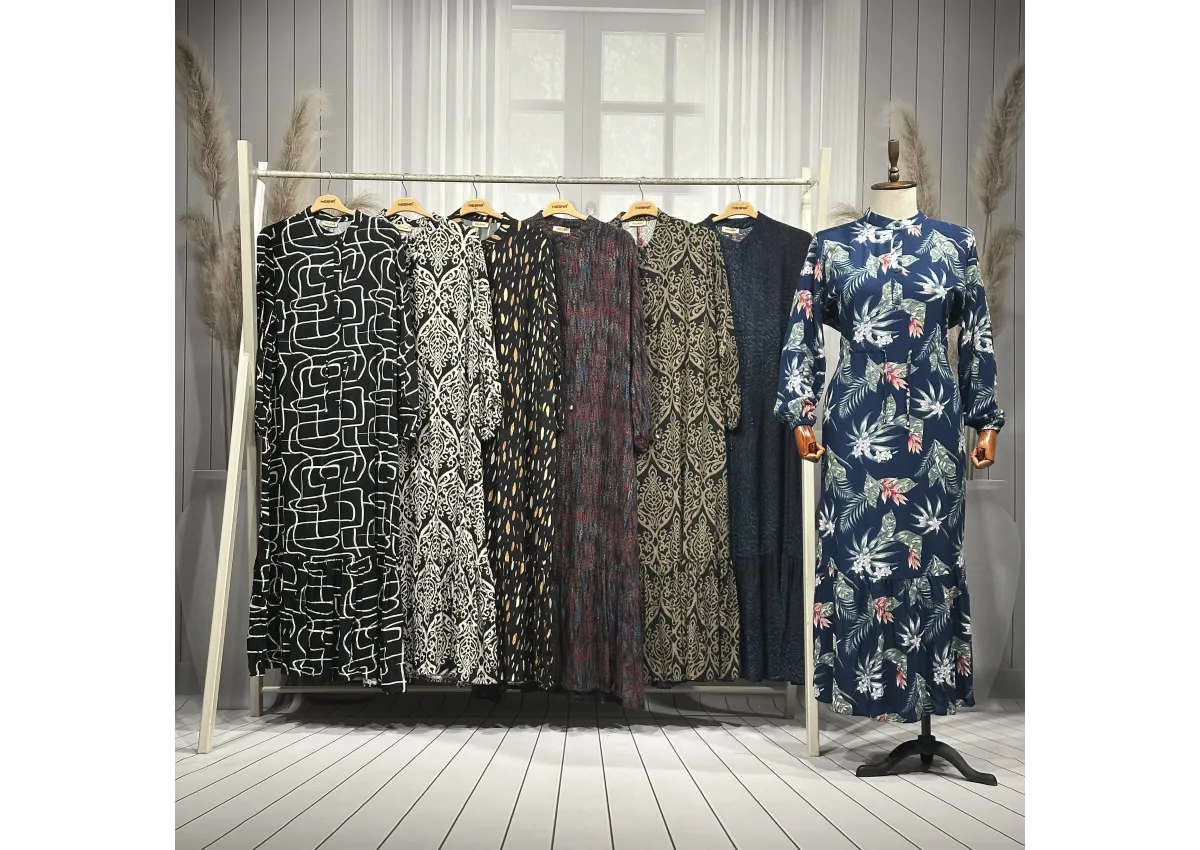 HESNA 8114 VİSK. ELBİSE - KARIŞIK DESENLER - 01-KARIŞIK DESEN - (Asorti: 3-6)