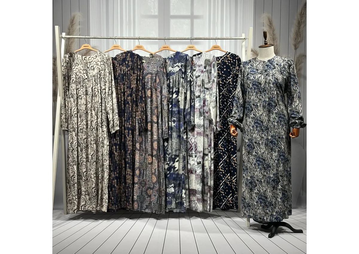 HESNA 8227 ROBALI ELBİSE - KARIŞIK DESENLER - 01-KARIŞIK DESEN - (Asorti: 3-5-7)