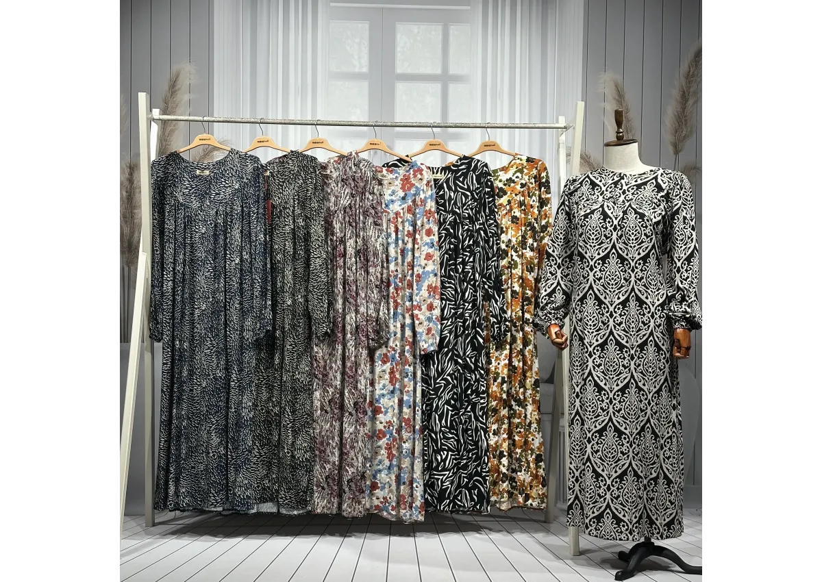 HESNA 8227 ROBALI ELBİSE - KARIŞIK DESENLER - 01-KARIŞIK DESEN - (Asorti: 3-5-7)