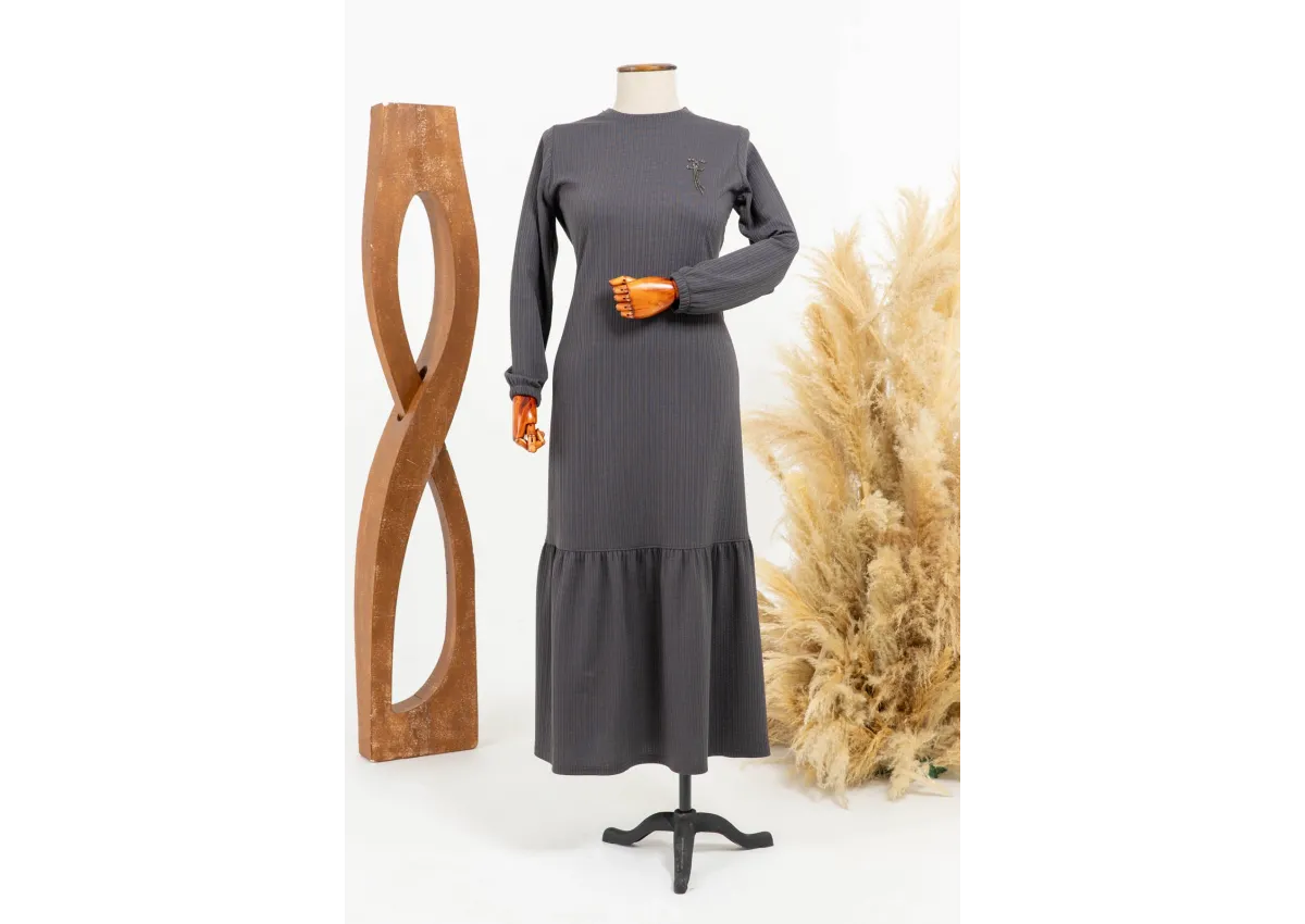 HESNA 8339 ELBİSE - ANTRASİT - (Asorti: 3-6)